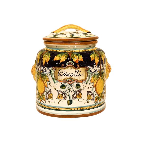 OVAL BISCUIT JAR CM.29H, LEMONS AND PINK FLOWERS
